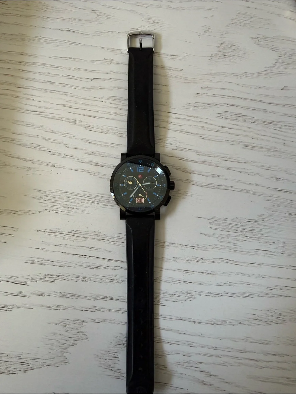 Michele Black Watch with Blue Accents